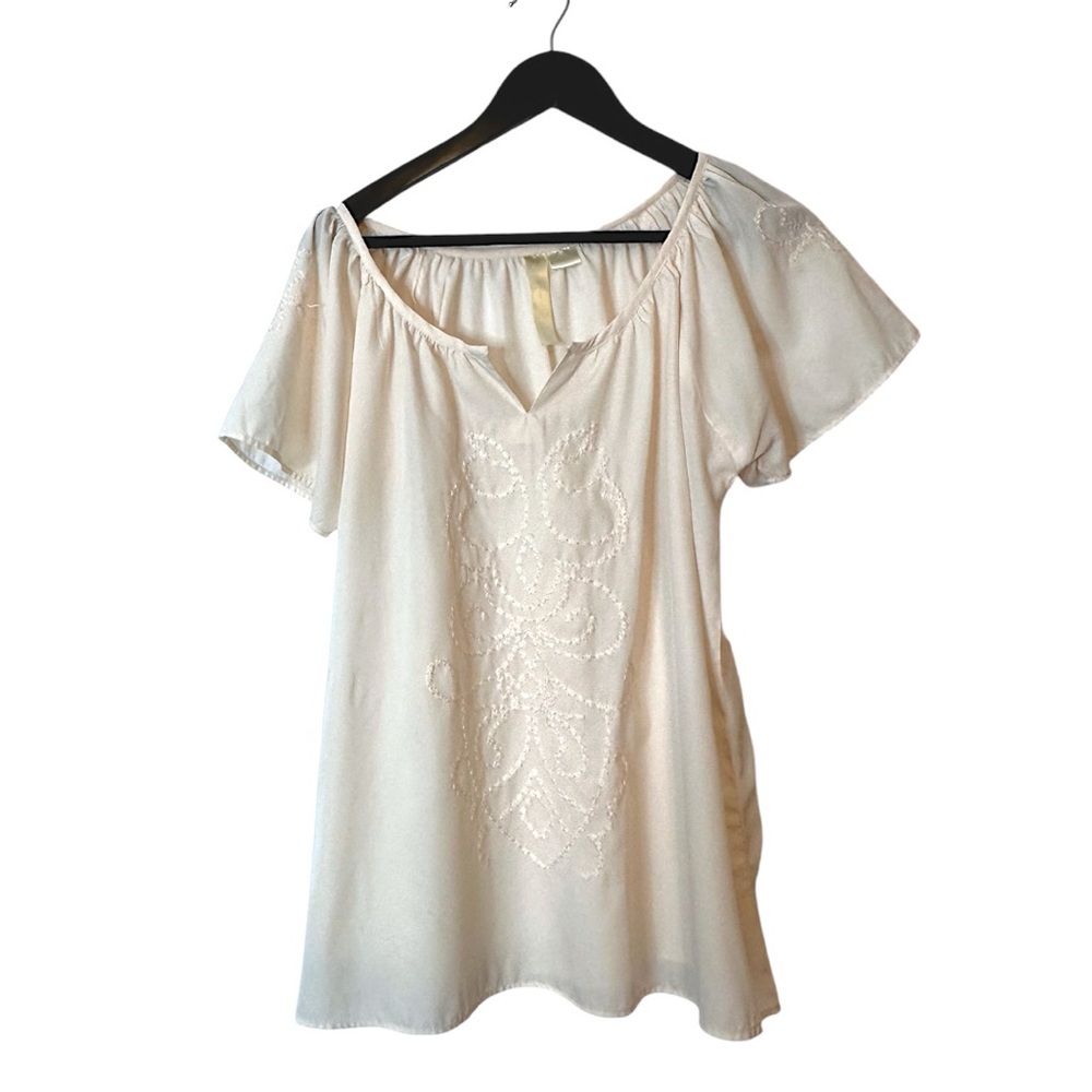 Bohemian Beige Embroidered Peasant Blouse Boho See measurements